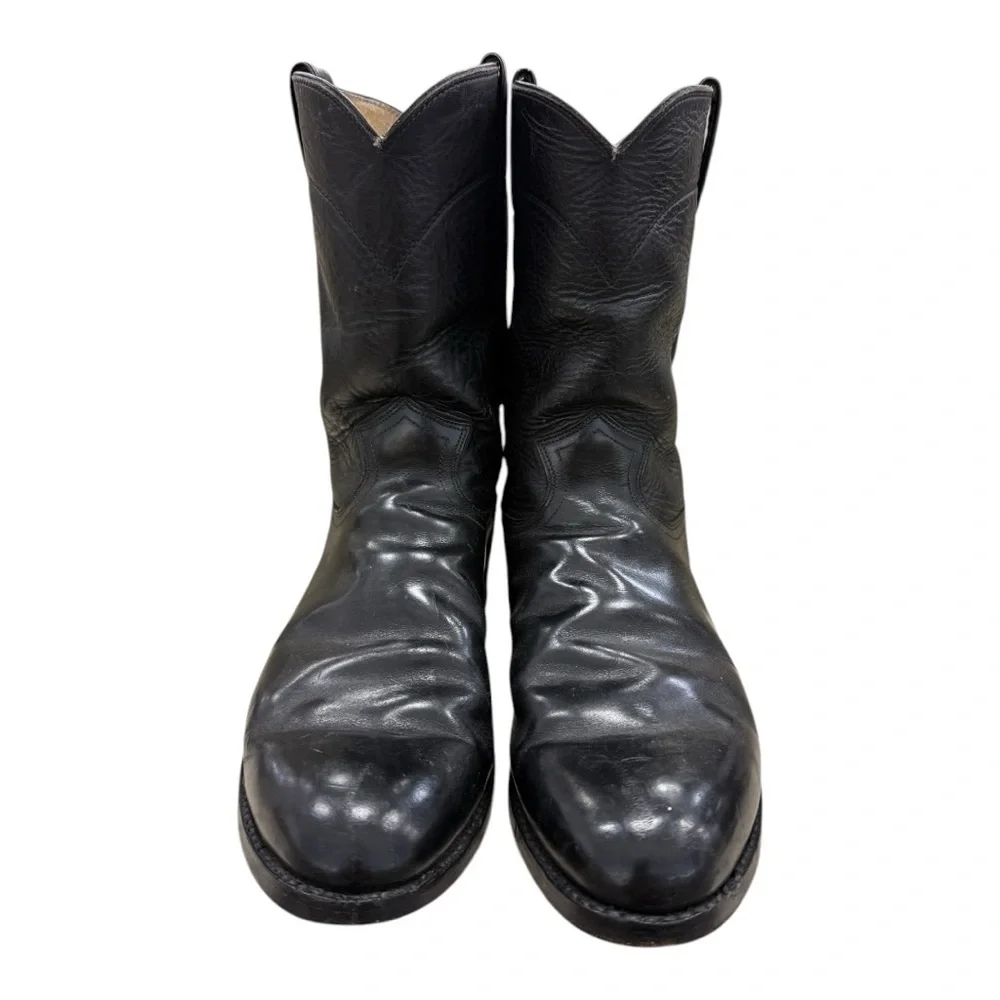 Justin Western Ropers Cowboy Black Leather Boots Men’s Sz 9.5